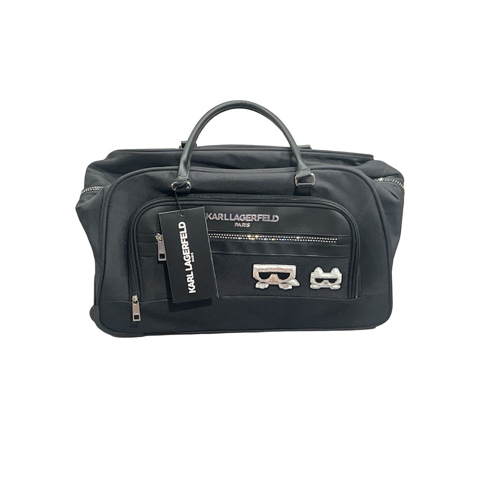Karl Lagerfeld Paris Rolling Duffel Bag Black Choupette Travel Weekender Wheels